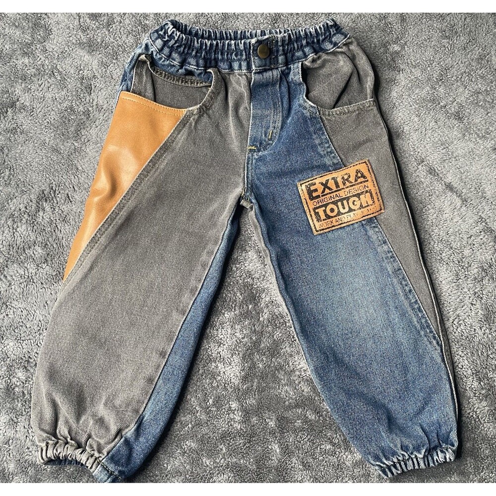 VTG 90s Gitano Kids Toddler 2T Patchwork Colorblock Denim Jeans Jogger Pants